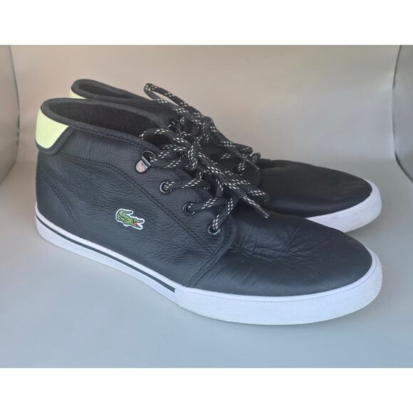 LACOSTE Ampthill LCR Mens Size 8 US Shoes Black Leather Mid Top Sneaker - Picture 1 of 7